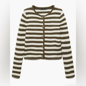 MANGO Stripe Cardigan with Jeweled‎ Buttons Khaki L Large